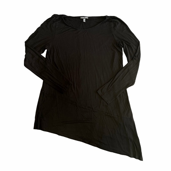 Eileen Fisher Tops - Eileen‎ Fisher Black Knit Asymmetrical Hem Tunic Top Size Medium